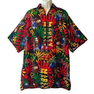 Bob Marley Marijuana Leaf Rasta 4:20 Jamaica Aloha Shirt Size 3XL (runs small)